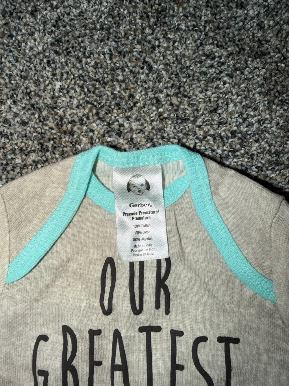 Gerber Taupe Baby Gown with Mint Trim 